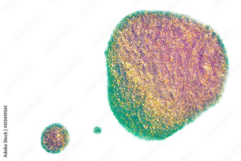 a spot of paint with sparkles green-yellow-pink. on white background isolated template a spot of paint with sparkles green-yellow-pink. on white background isolated template