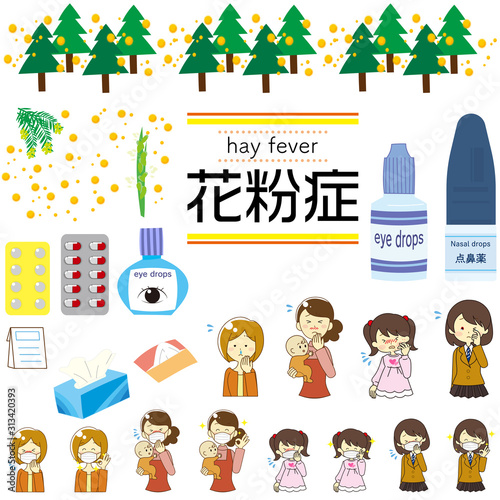 Set of illustrations about hay fever
