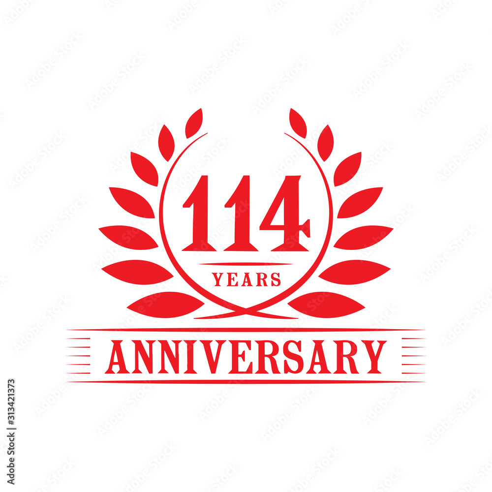 114 years logo design template. One hundred fourteenth anniversary vector and illustration.