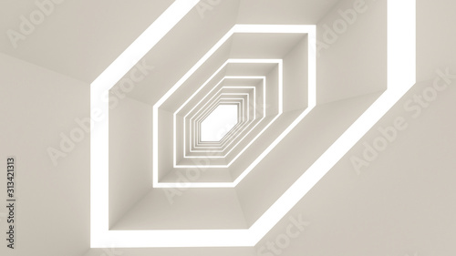 3d render of abstract hexagon shape in tunnel background