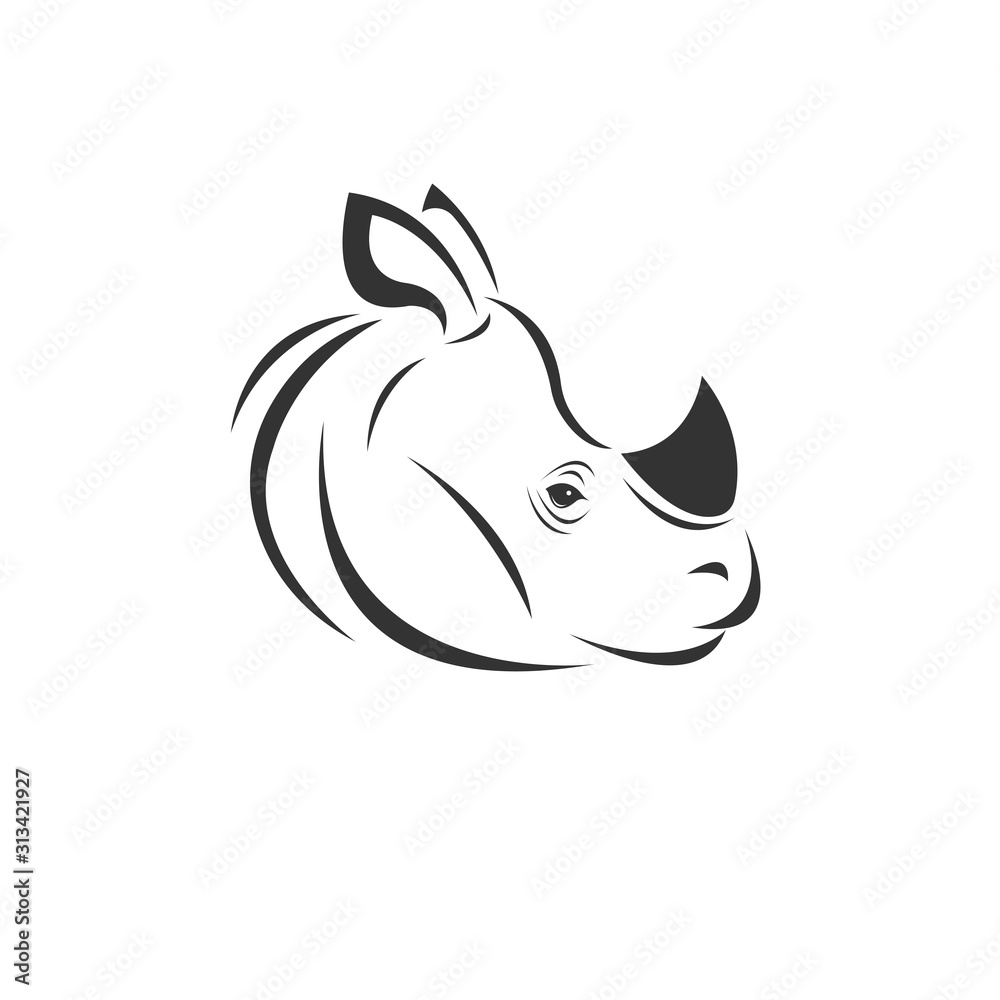 Vector image of an Rhino black and white. design style. animal. art. symbol. logo. Illustrator. on white background. Mammals Vector image of an Rhino black and white. design style. animal. art. symbol. logo. Illustrator. on white background. Mammals