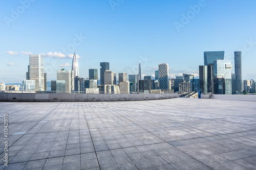 empty floor with city skyline