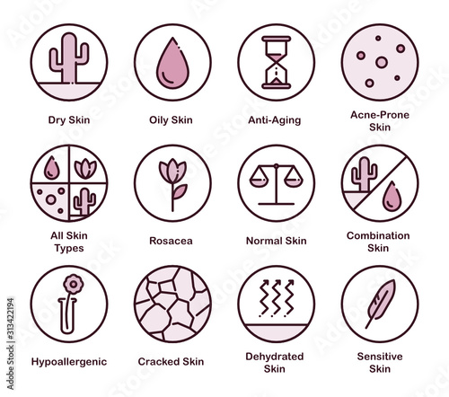 Different Skin Types. Cosmetic Vector Icon Set. 