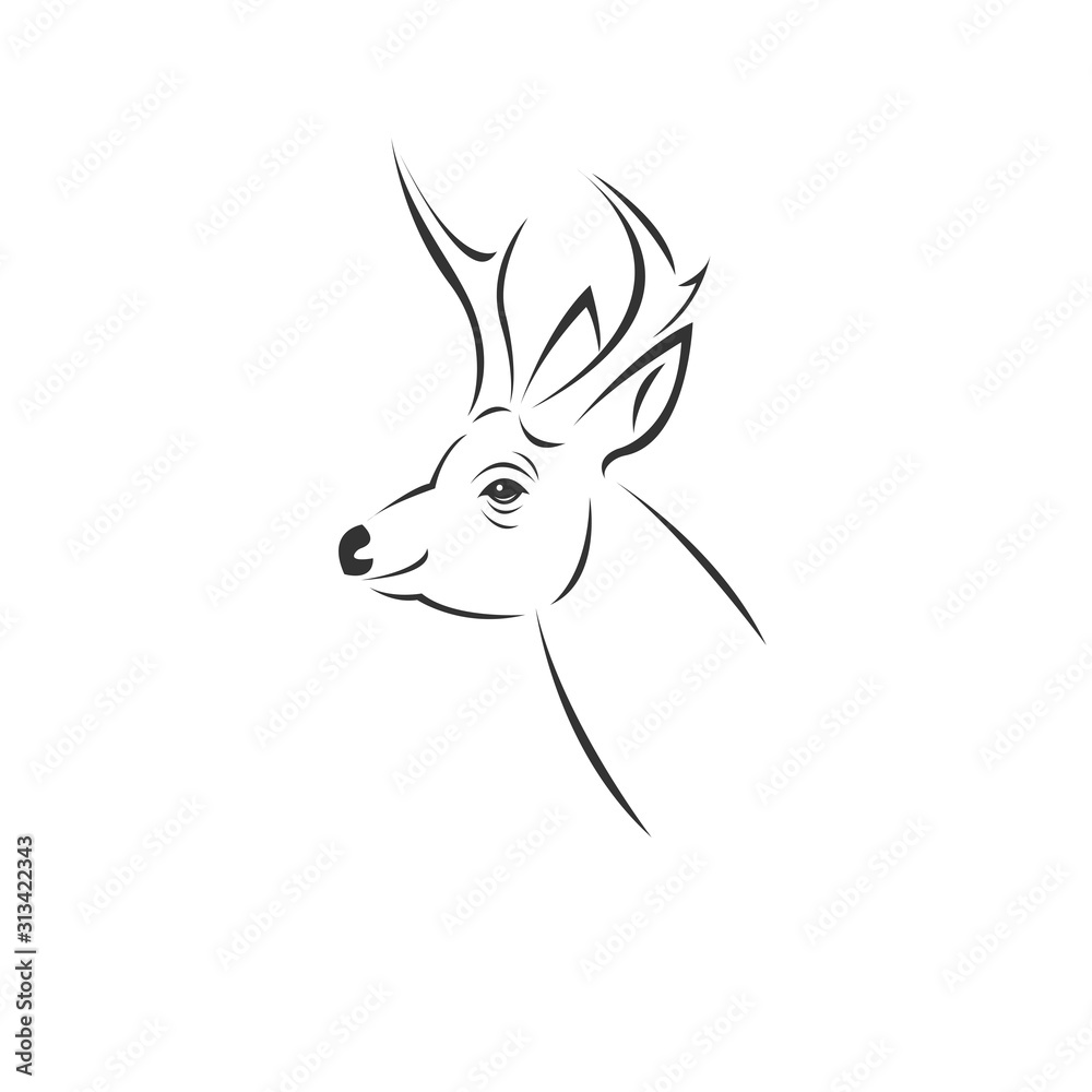 Vector image of an Deer black and white. design style. animal. art. symbol. logo. Illustrator. on white background. Mammals Vector image of an Deer black and white. design style. animal. art. symbol. logo. Illustrator. on white background. Mammals