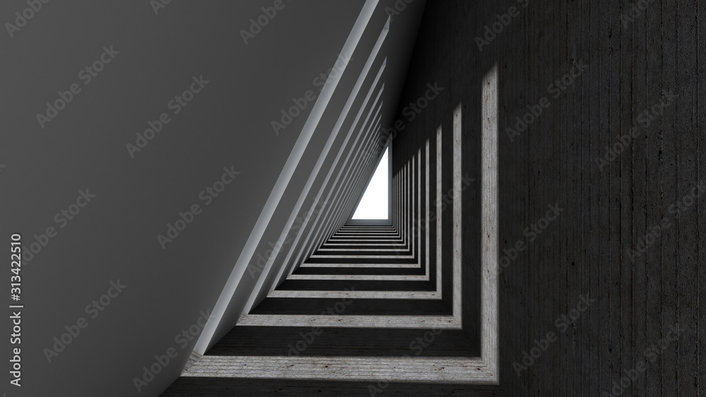 3d render of abstract triangle shape in tunnel background 3d render of abstract triangle shape in tunnel background
