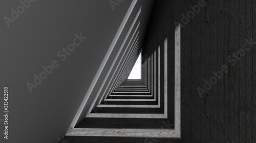 Fototapeta Naklejka Na Ścianę i Meble -  3d render of abstract triangle shape in tunnel background