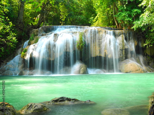 Waterfalls at Erawan Waterfall in National Park Kanchanaburi, Thailand