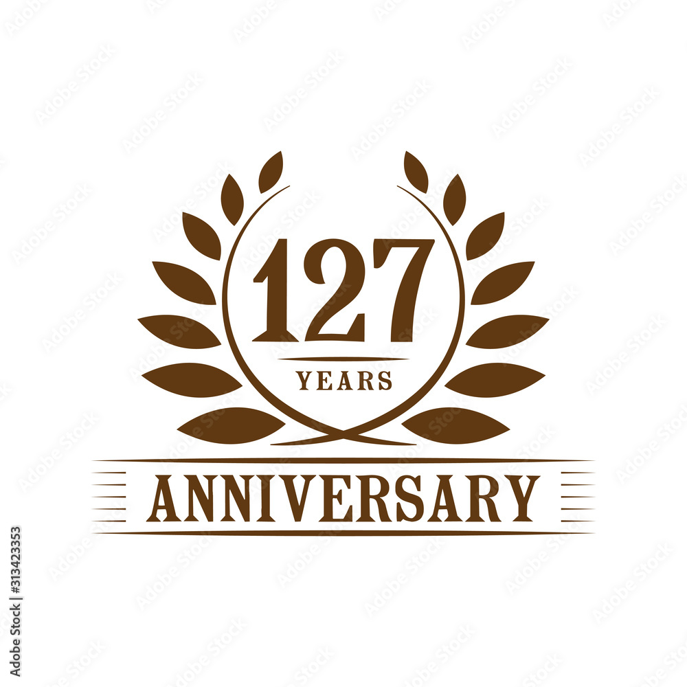127 years logo design template. One hundred twenty seventh anniversary vector and illustration. 127 years logo design template. One hundred twenty seventh anniversary vector and illustration.