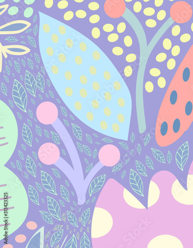 Modern abstract bright floral background with hand drawn texture.