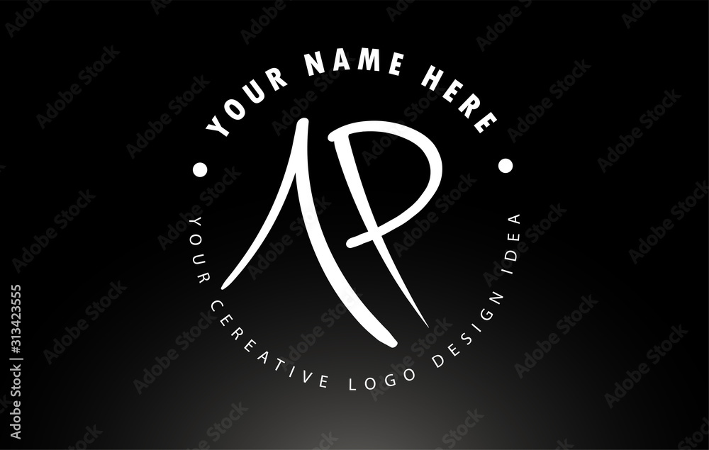 Obraz premium AP Handwritten Letters Logo Design with Circular Letter Pattern. Creative Handwritten Signature Logo Icon