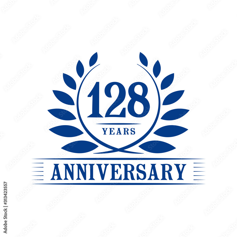 128 years logo design template. One hundred twenty eighth anniversary vector and illustration. 128 years logo design template. One hundred twenty eighth anniversary vector and illustration.