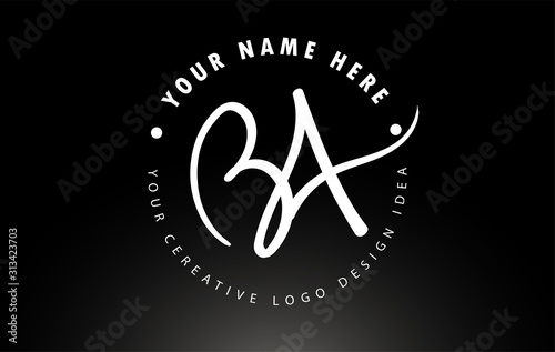 BA Handwritten Letters Logo Design with Circular Letter Pattern. Creative Handwritten Signature Logo Icon photo