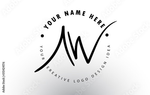 AW Handwritten Letters Logo Design with Circular Letter Pattern. Creative Handwritten Signature Logo Icon