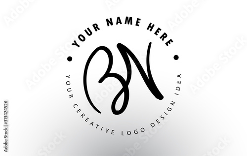 BN Handwritten Letters Logo Design with Circular Letter Pattern. Creative Handwritten Signature Logo Icon photo