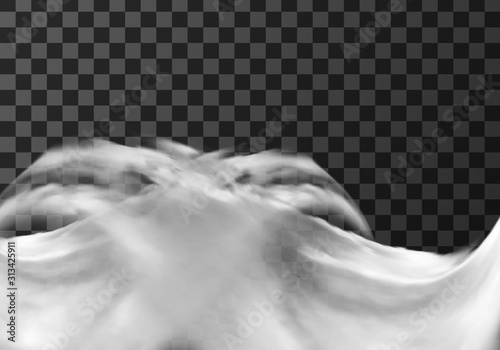 White cloud border, weather meteo frame realistic vector illustration. Fluffy cirrus cumulus cloud, isolated on transparent background. Realistic element, weather banner