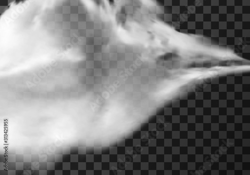 White cloud border, weather meteo frame realistic vector illustration. Fluffy cirrus cumulus cloud, isolated on transparent background. Realistic element, weather banner