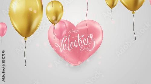 Valentine's day design, pink and gold balloons on a light background. love