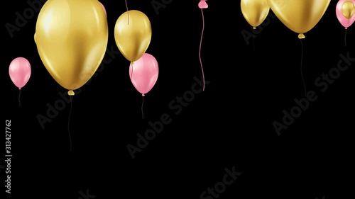 pink and gold balloons on a dark background. love