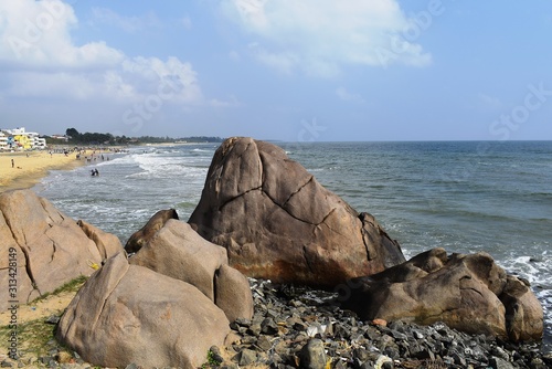 Mahabalipurm,Tamil Nadu, South India on 28 Dec 2019 Unknown people watching the tourist place