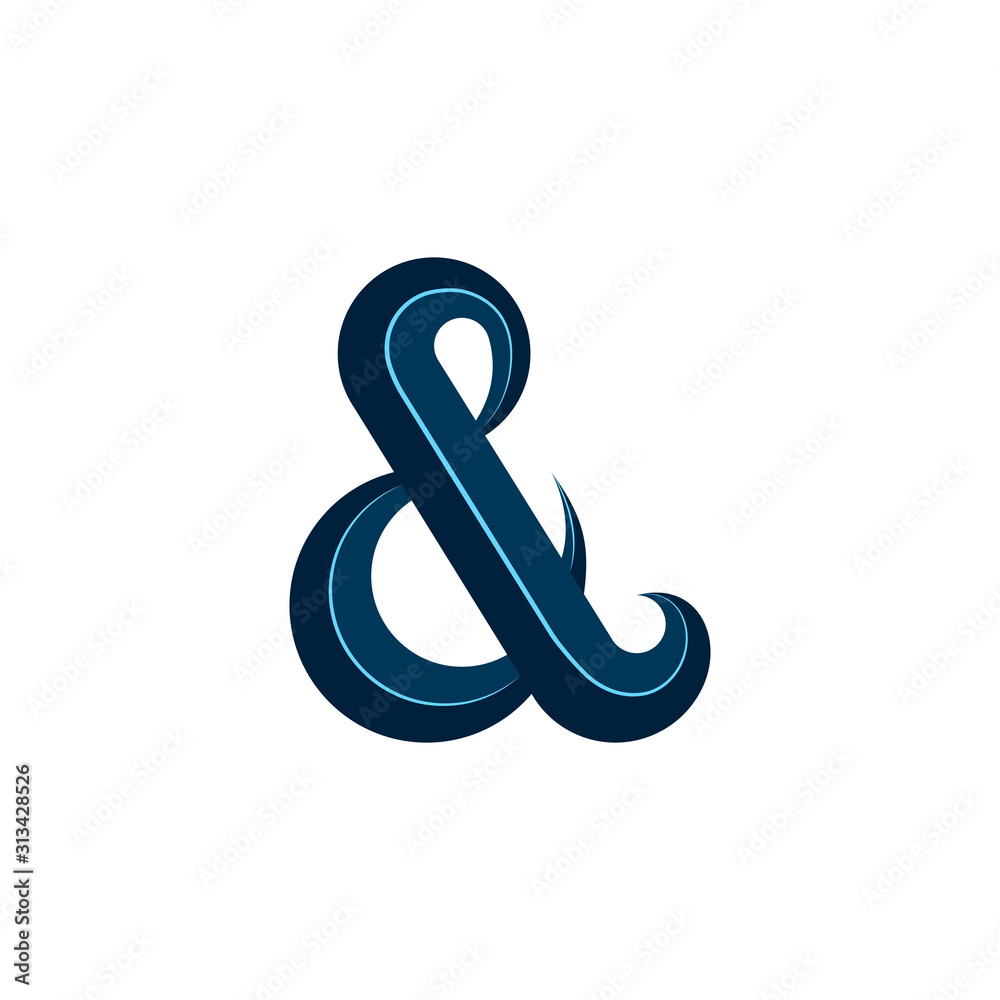 Ampersand logo calligraphic symbol in blue, design element for wedding cards Ampersand logo calligraphic symbol in blue, design element for wedding cards