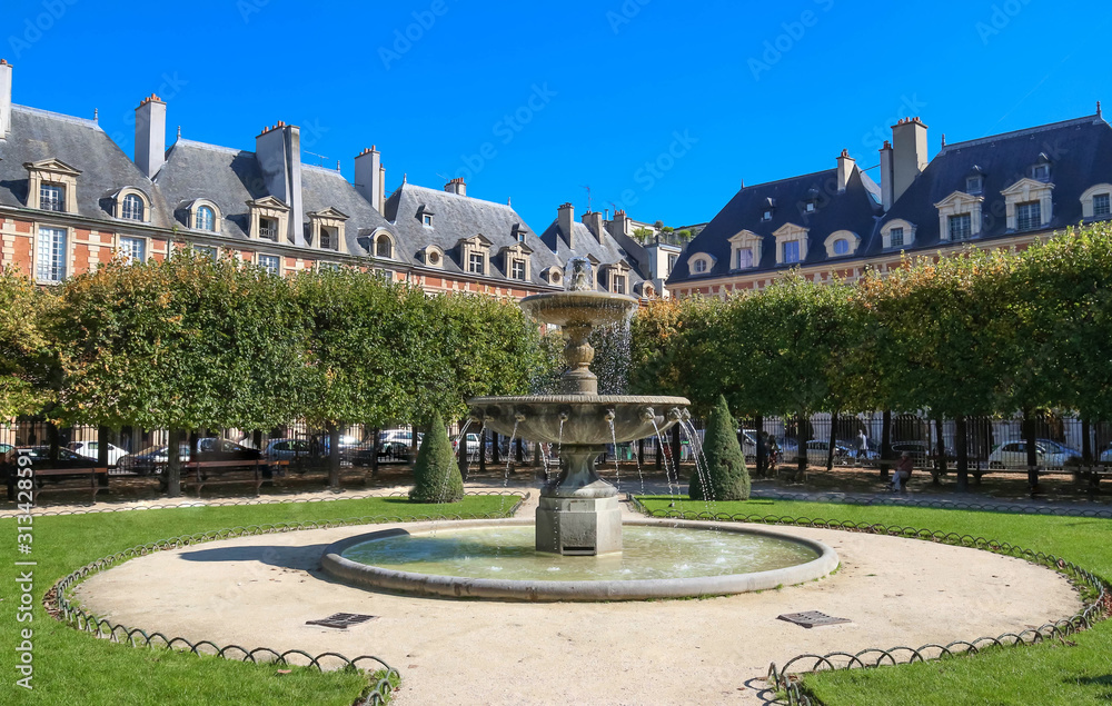 The famous place des Vosges, Paris, France