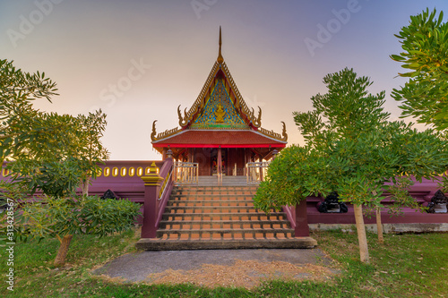Ban Laem District, Phetchaburi / Thailand / December 30, 2019 : Wat Nok Pak Ta Le, A beautiful architecture of Phra Ubosot which was designed as a ship.