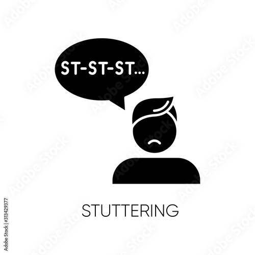 Stuttering glyph icon. Speech problem. Repetition in talking. Sound, syllable prolongation. Oral communication issue. Mental disorder. Silhouette symbol. Negative space. Vector isolated illustration
