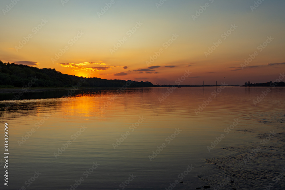 Amazing sunset over the river