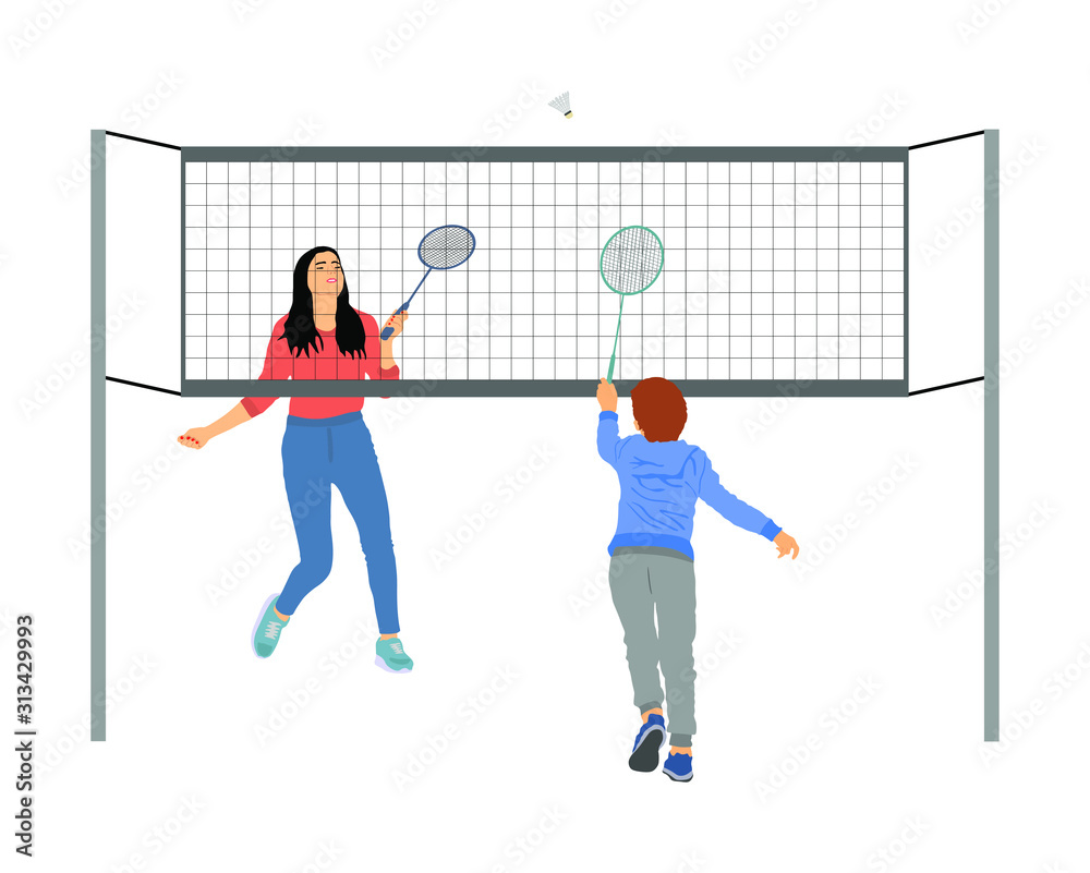 Happy girl and boy playing badminton vector illustration isolated on white  background. Friends sport fun. Badminton players in action. Children  outdoor beach activity. Picnic relaxation after barbecue Stock Vector |  Adobe Stock