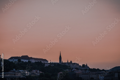 Budapest Hungary Skyline Fisherman's Bastion and Basilica at Night Beautiful Sunset
