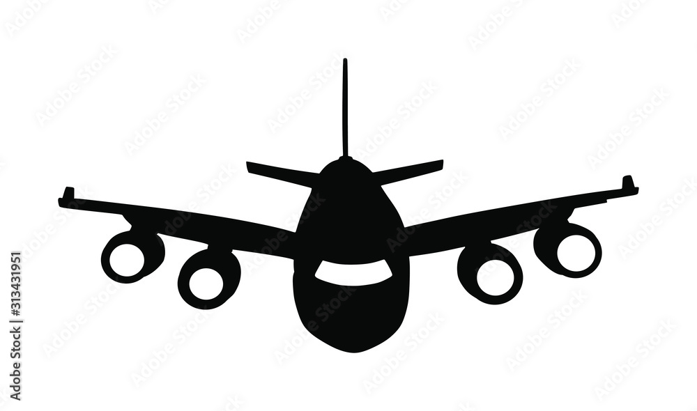 Airplane vector silhouette illustration isolated on white background. Jet plane leaves airport symbol. Aircraft go to destination. Plane shadow. Airplane vector silhouette illustration isolated on white background. Jet plane leaves airport symbol. Aircraft go to destination. Plane shadow.