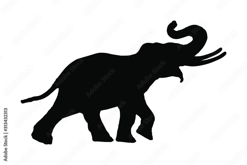 Elephant vector silhouette illustration isolated on white background. Elephant male vector. African animal, alert of poacher. Safari attraction.