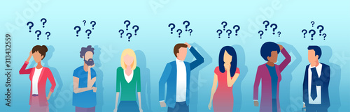 Vector of thoughtful people men and women thinking having questions