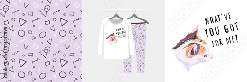 Seamless pattern and illustration for kid with curious kitten, What've you got for me?