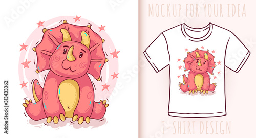 Cartoon cute baby dinosaur Triceratops. Vector illustration on white background.