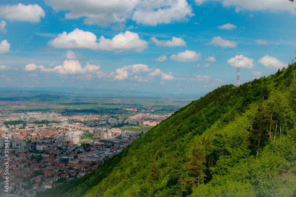 Aerial mountain view of the town Brasov, Romania