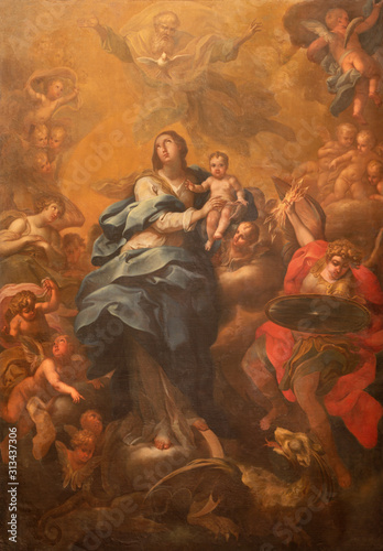 CATANIA, ITALY - APRIL 8, 2018: The painting of Madonna in the church Chiesa di Sant'Agata la Vetere by Paolo Ferro Vaccaro (1851).