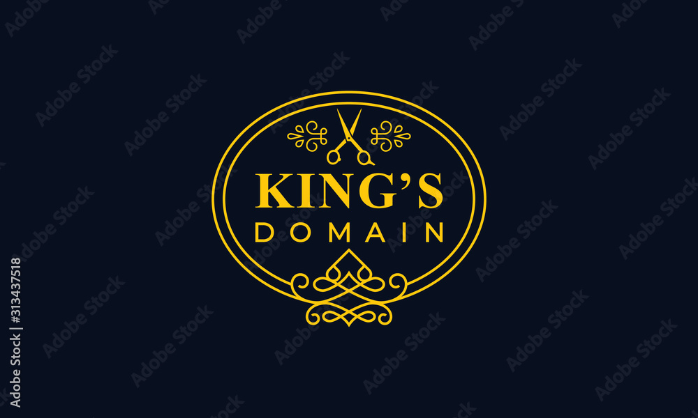 Minimal vintage Kings saloon logo. This logo icon incorporate with scissor and vintage art in the creative way.