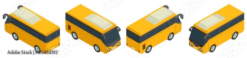 isometric yellow minibus collection of public transport