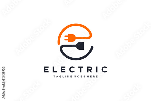 Abstract Letter E Electricity Logo. Flat Vector Logo Design Template Element