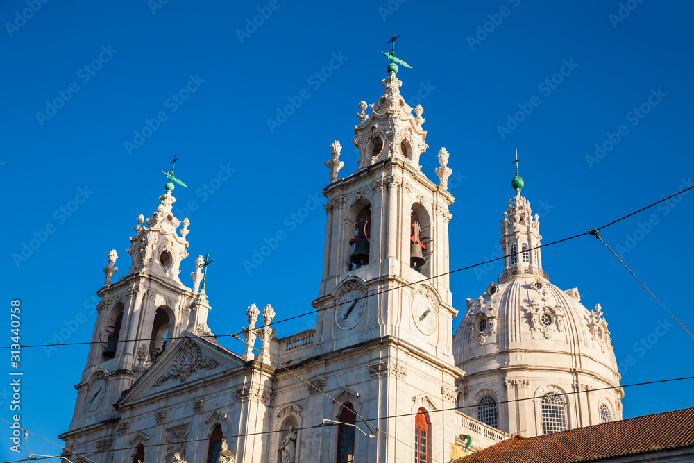 Detail of the Estrela Basilica or the Royal Basilica and Convent of the Most Sacred Heart of Jesus in Lisbon