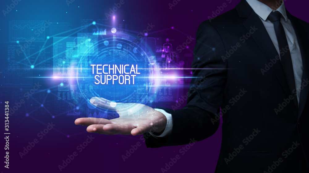 Man hand holding TECHNICAL SUPPORT inscription, technology concept Man hand holding TECHNICAL SUPPORT inscription, technology concept