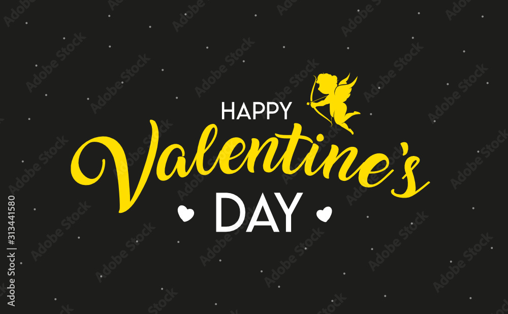 Valentine's day card on black background. Angel, Valentine's Day Valentine's day card on black background. Angel, Valentine's Day