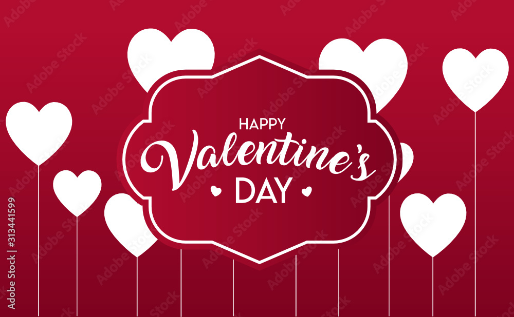 Valentine's day card on red background. White hearts.