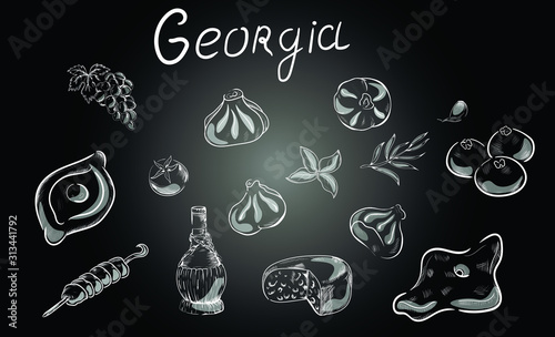 big set of elements for your design, Georgian chalk food . Concept for logo, icon, menu 