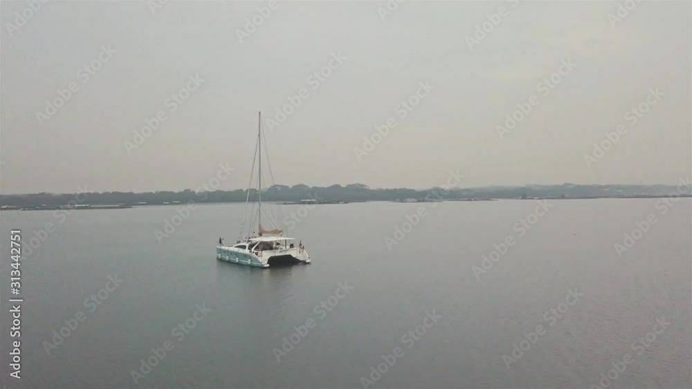 A group of people on board - Aerial View - Pan Left To Right A group of people on board - Aerial View - Pan Left To Right