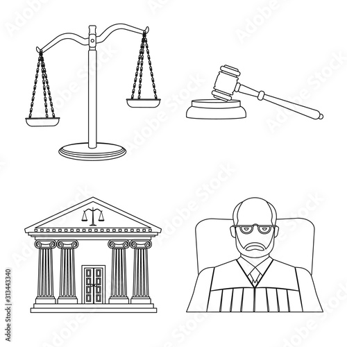 Isolated object of law and lawyer logo. Collection of law and justice stock vector illustration.