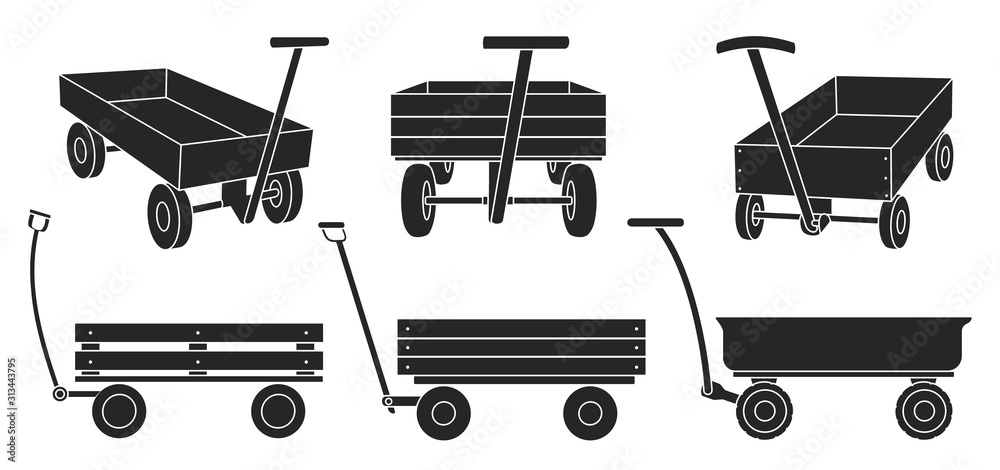 Garden cart black vector illustration on white background. Farm ...