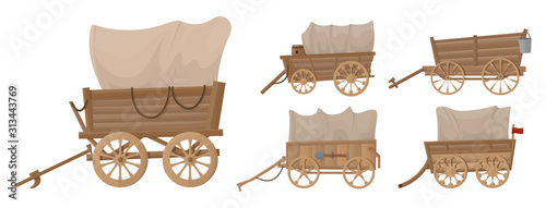 Wild west wagon vector cartoon set icon.Vector illustration set western of old carriage on white background .Isolated cartoon icon wild west wagon.