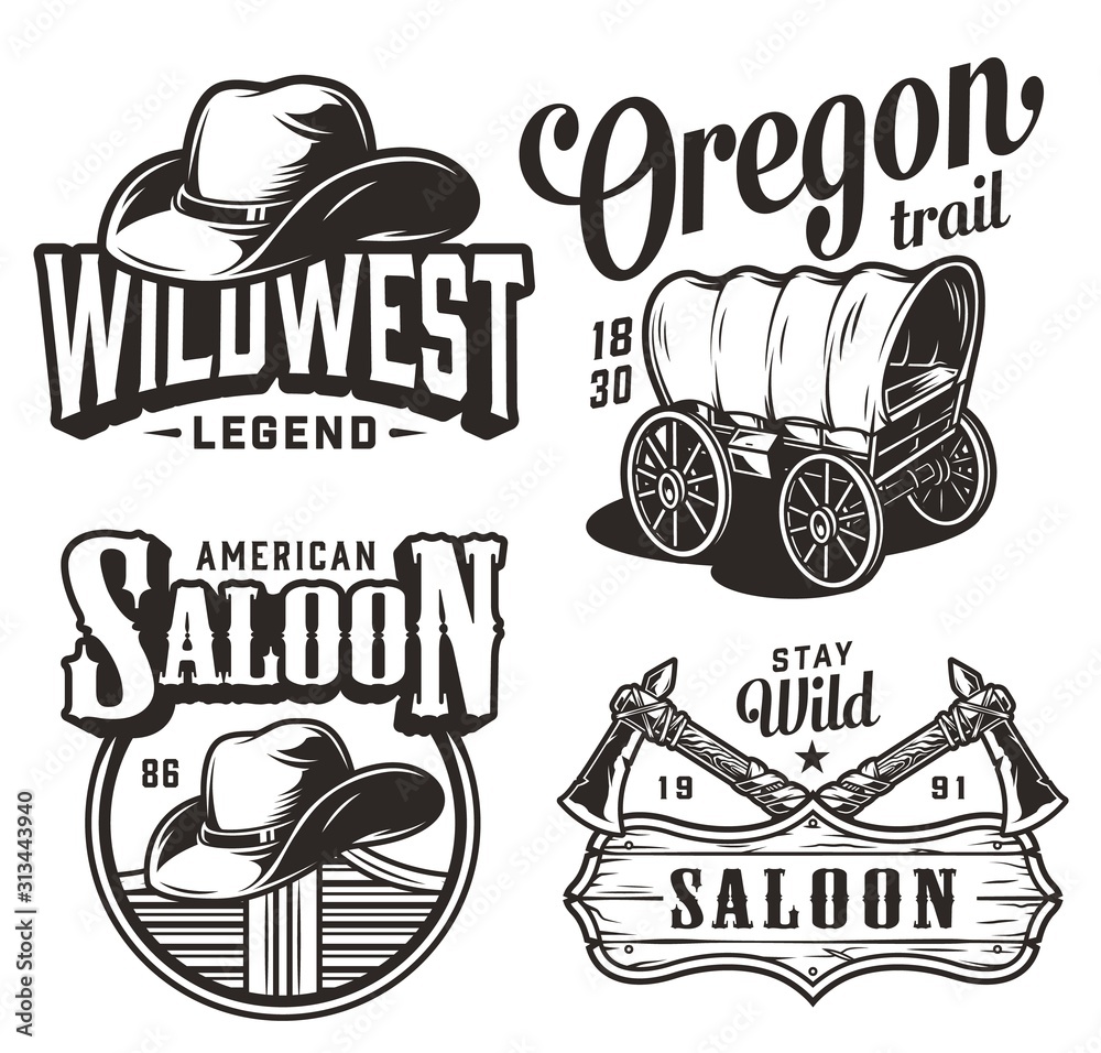 Vintage wild west emblems set - obrazy, fototapety, plakaty 